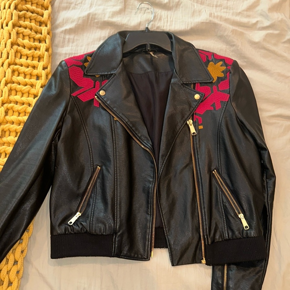 Free People Embroidered leather Jacket